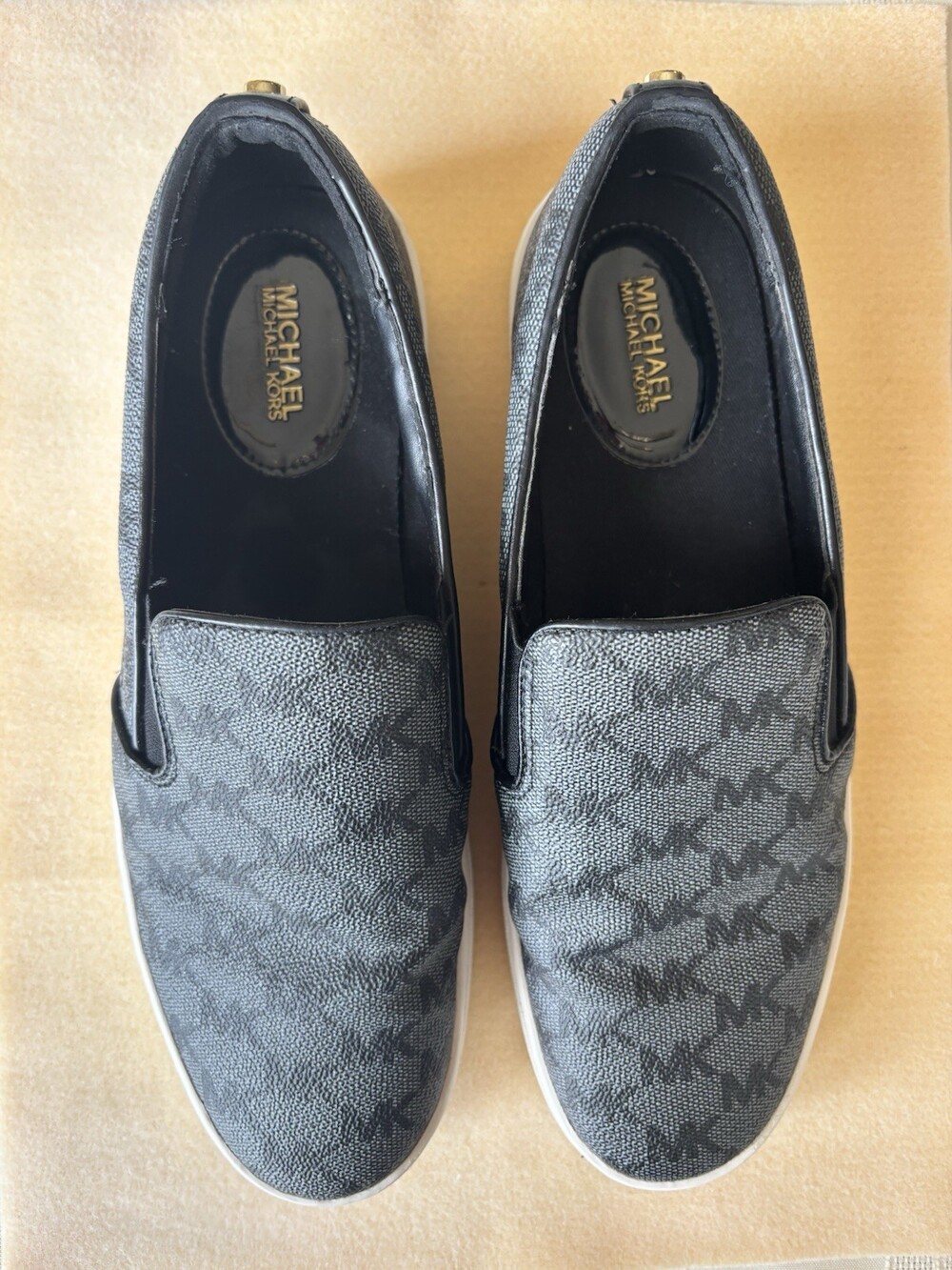 Michael Kors Keaton Slip On Sneakers Womens Monogram Black Grey Shoes 8M